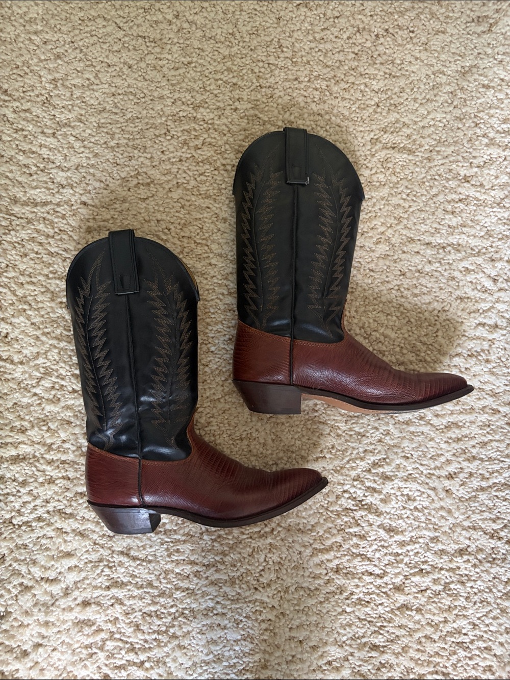 Two-Tone GENUINE Leather Western Boots - Black & Brown